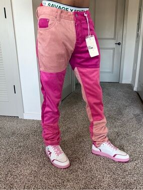 MNML Two-Tone Pink Patchwork Cotton Pants